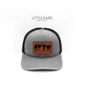 Here for the Snacks Trucker Hat by Little Ears Boutique, Southern lifestyle apparel detail photo 2