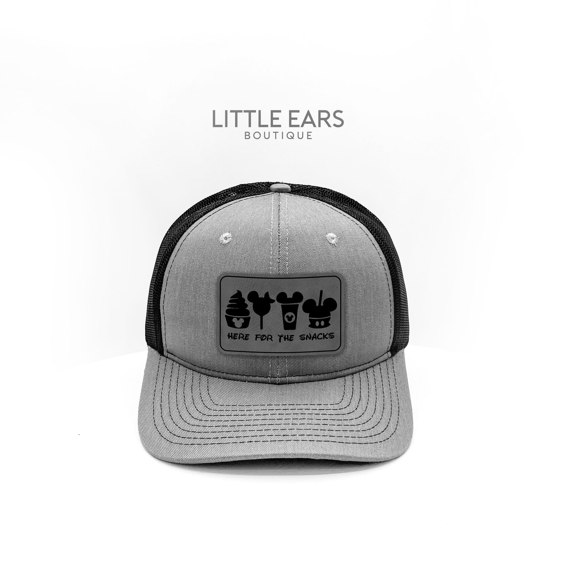Here for the Snacks Trucker Hat by Little Ears Boutique, Southern lifestyle apparel main product photo