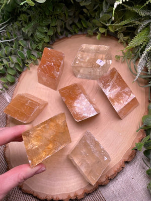 Honey Calcite Cube detail view by Copper Ashes