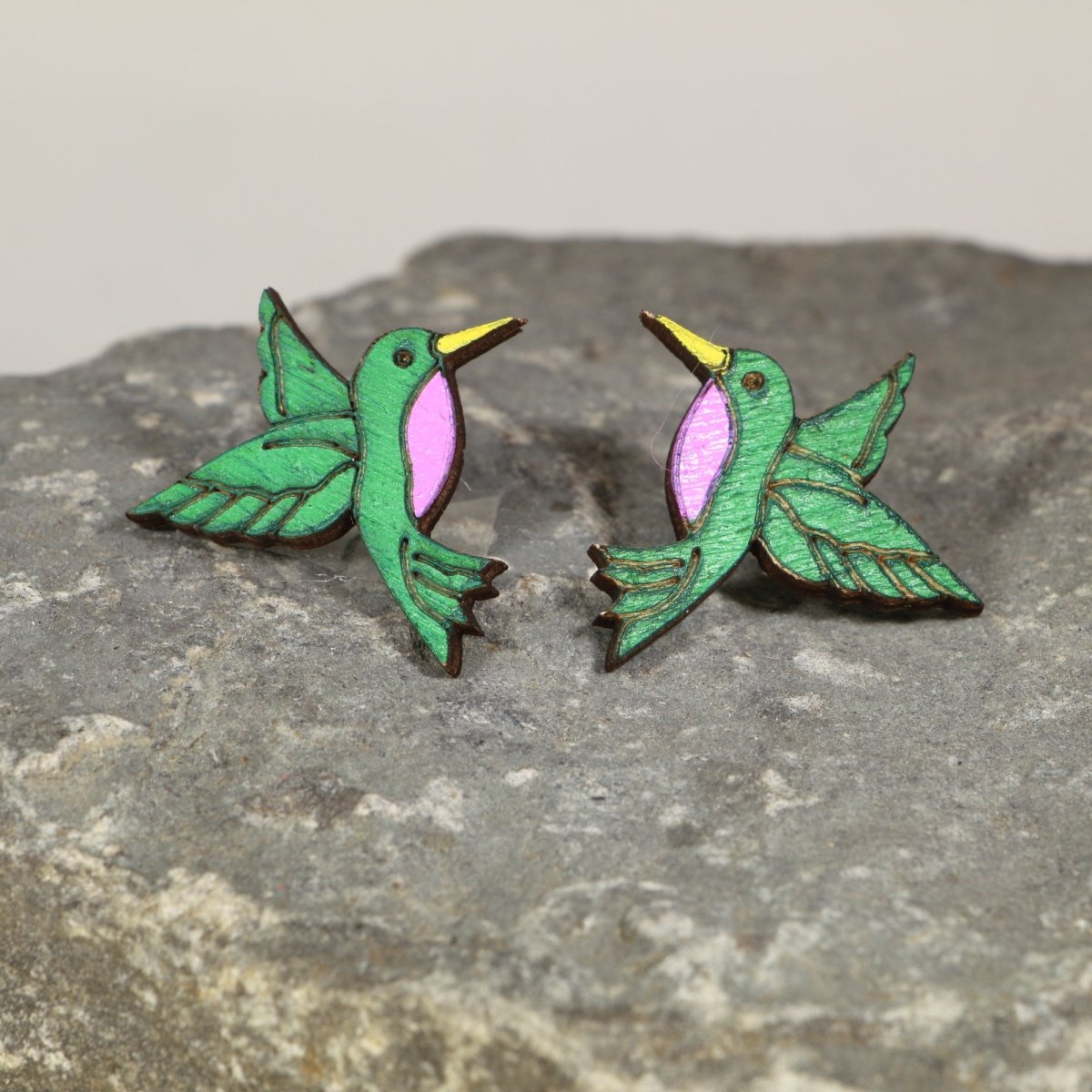 Hummingbird Wooden Dangle Earrings | Bird Jewelry