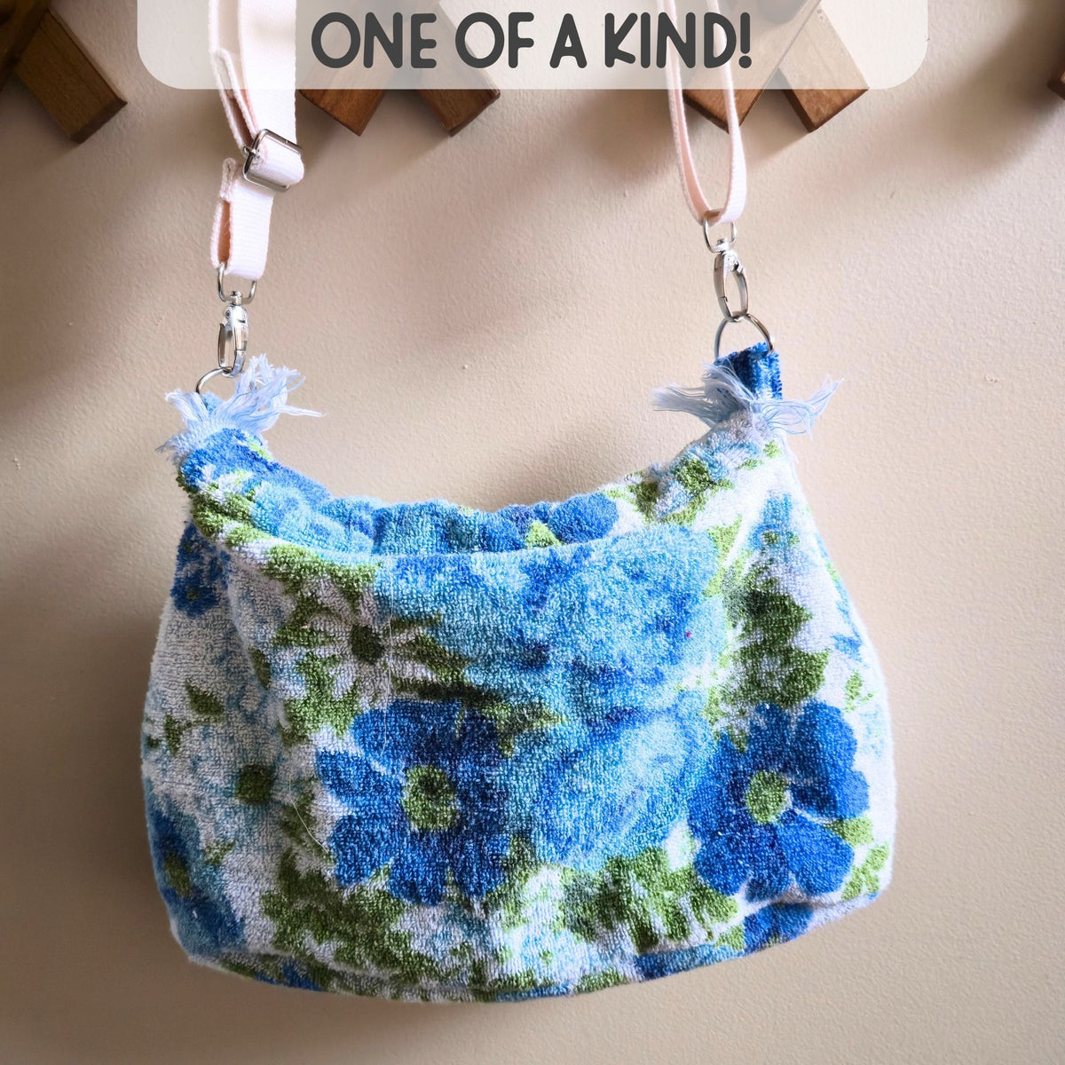 Upcycled Vintage Towel Crossbody Bag, Floral Messenger Bag, Adjustable Strap