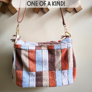 Upcycled Vintage Towel Crossbody Bag, Retro Messenger Bag, Adjustable Strap