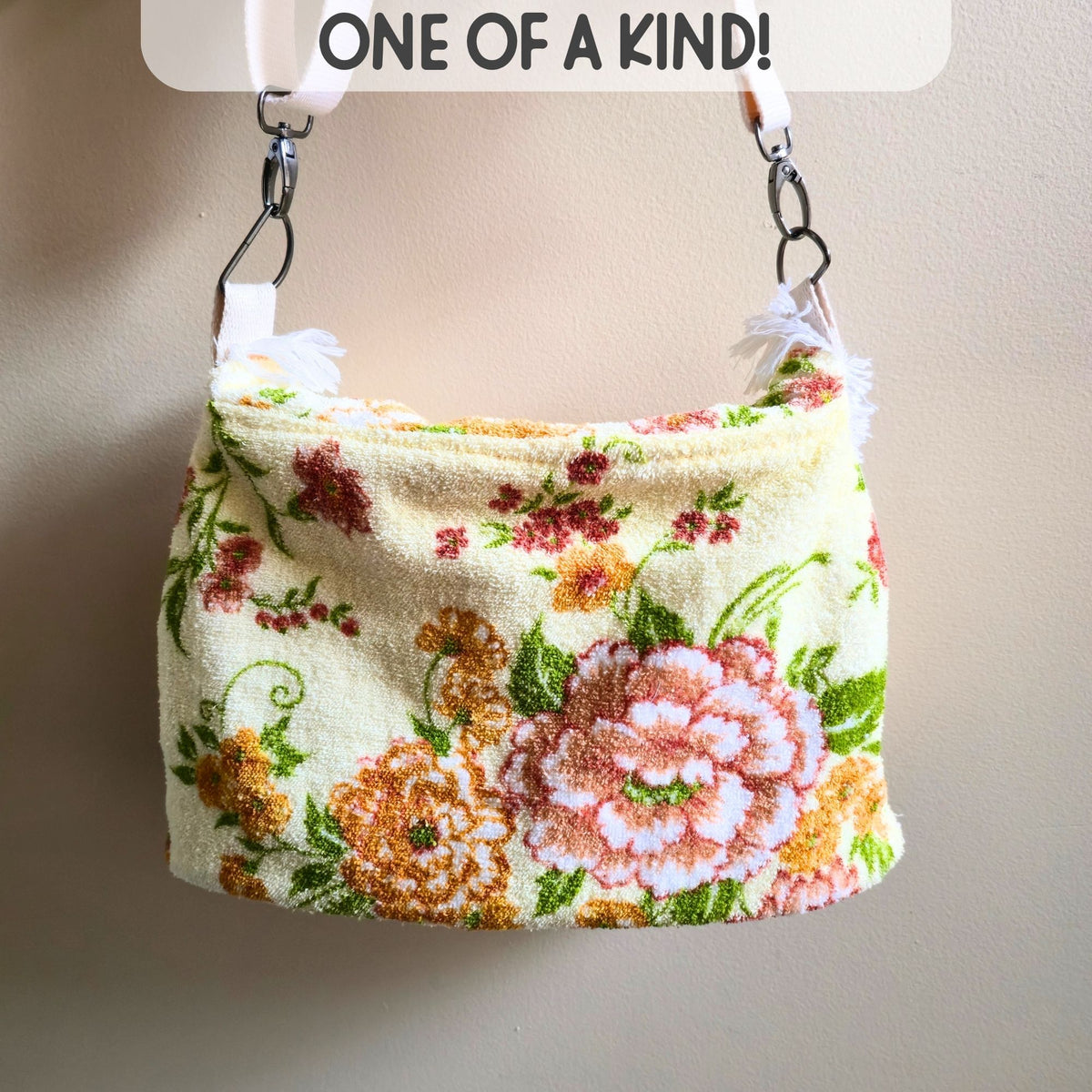 Upcycled Vintage Towel Crossbody Bag, Floral Messenger Bag, Adjustable Strap