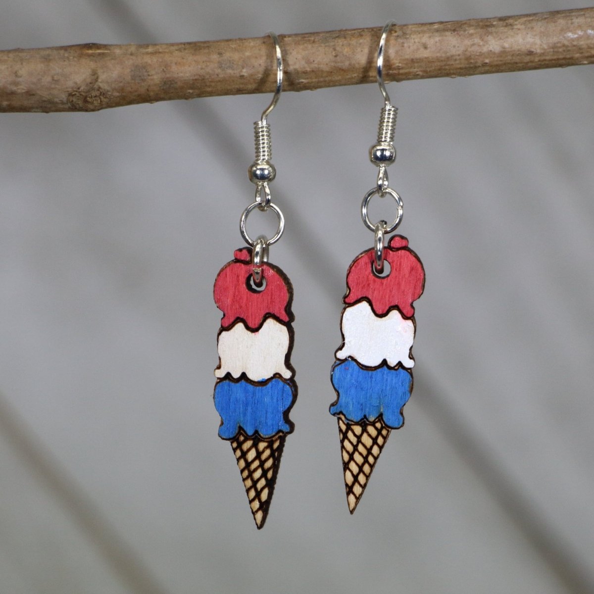 Ice Cream Cone Wooden Dangle Earrings | Sweet Treat Jewelry