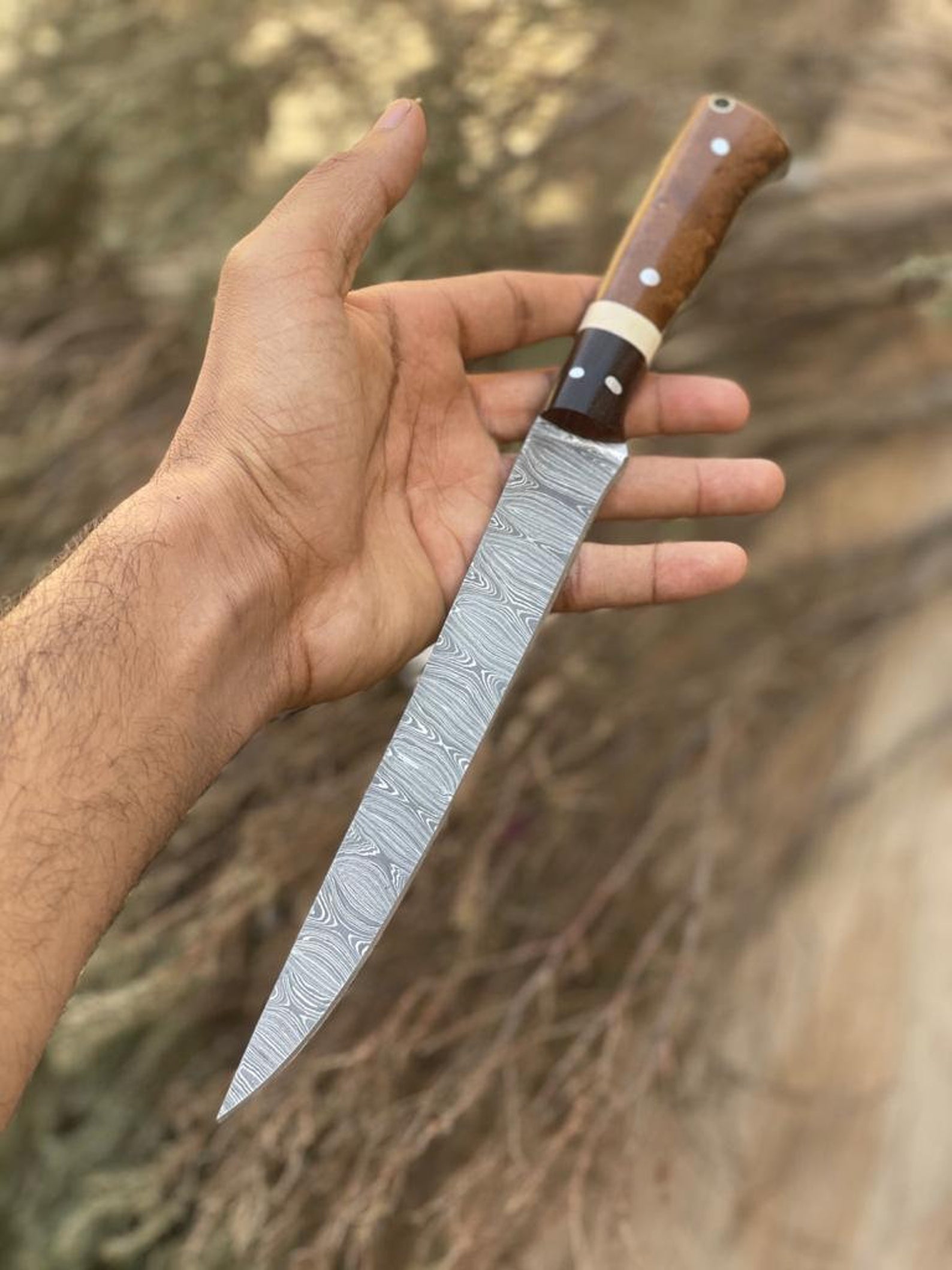 Handmade Damascus Steel Fillet Fishing Knife 8" Blade — Resin Handle