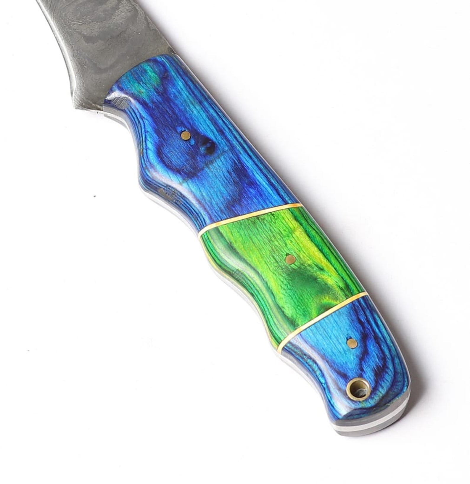 Handmade Damascus Steel Fillet Fishing Knife — Blue, Green Color Exotic Wood Handle