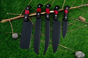 Black Coated Chef Knife Set | 5-Piece | 1095 Steel | Wenge Wood & Resin Handle