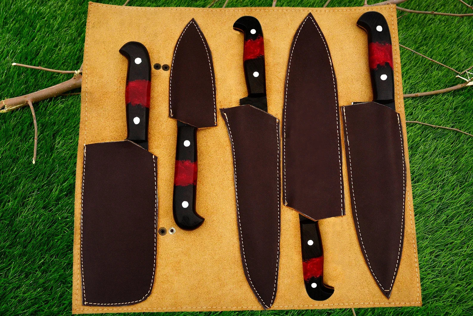 Black Coated Chef Knife Set | 5-Piece | 1095 Steel | Wenge Wood & Resin Handle