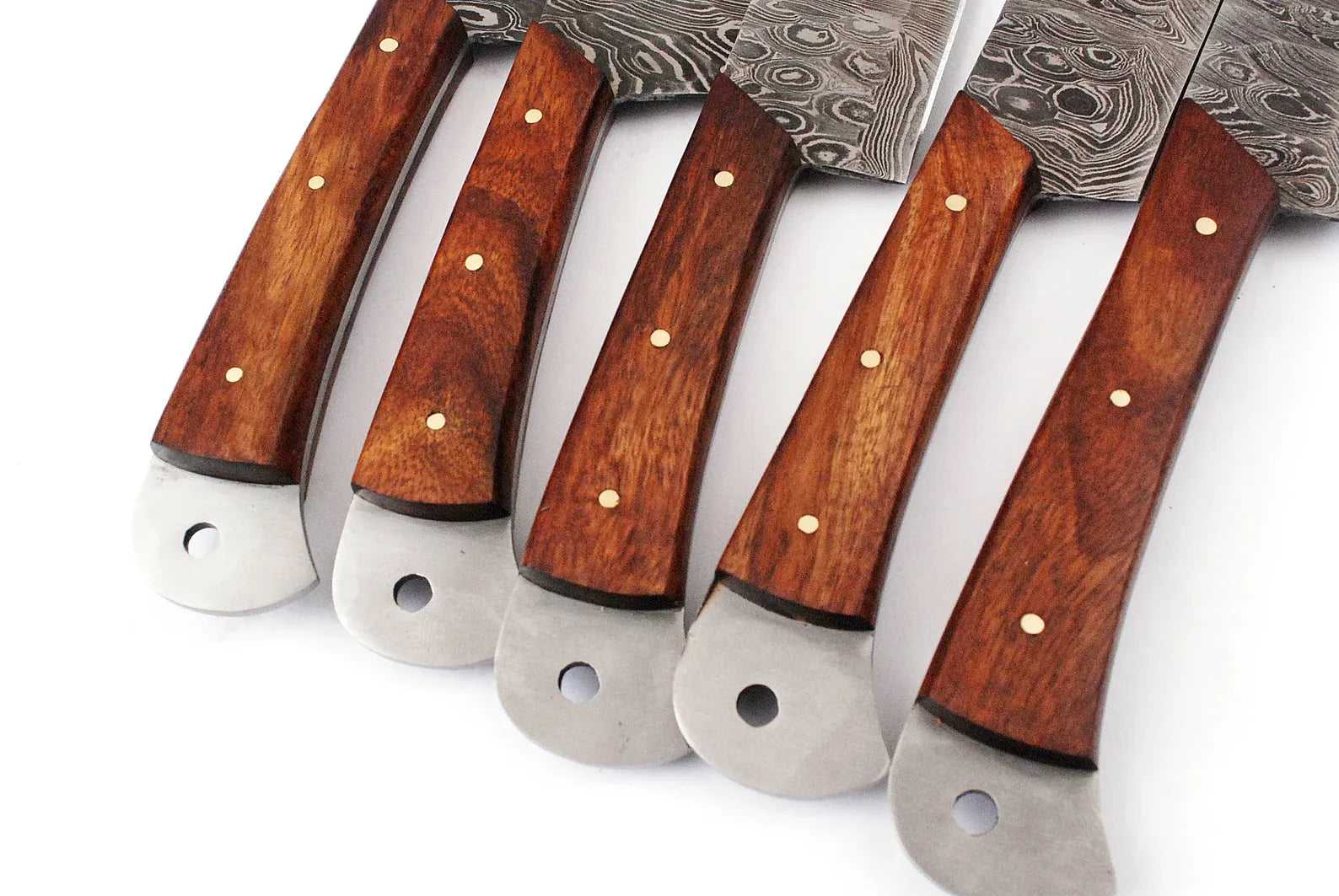 Damascus Chef Knife Set | 5-Piece | Twist Pattern | Rose Wood Handle