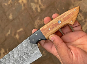 Damascus Chef Knife | 12.5" | Twist Pattern Damascus Steel | Olive Wood & G10 Handle | Leather Sheath