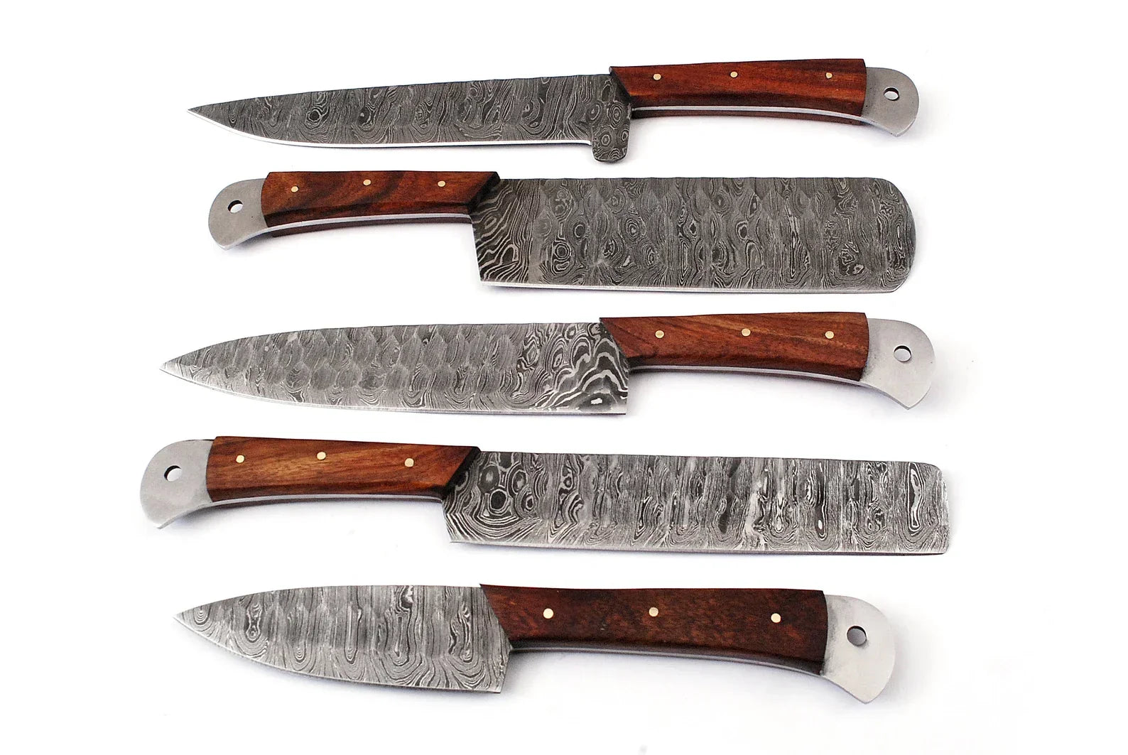 Damascus Chef Knife Set | 5-Piece | Twist Pattern | Rose Wood Handle