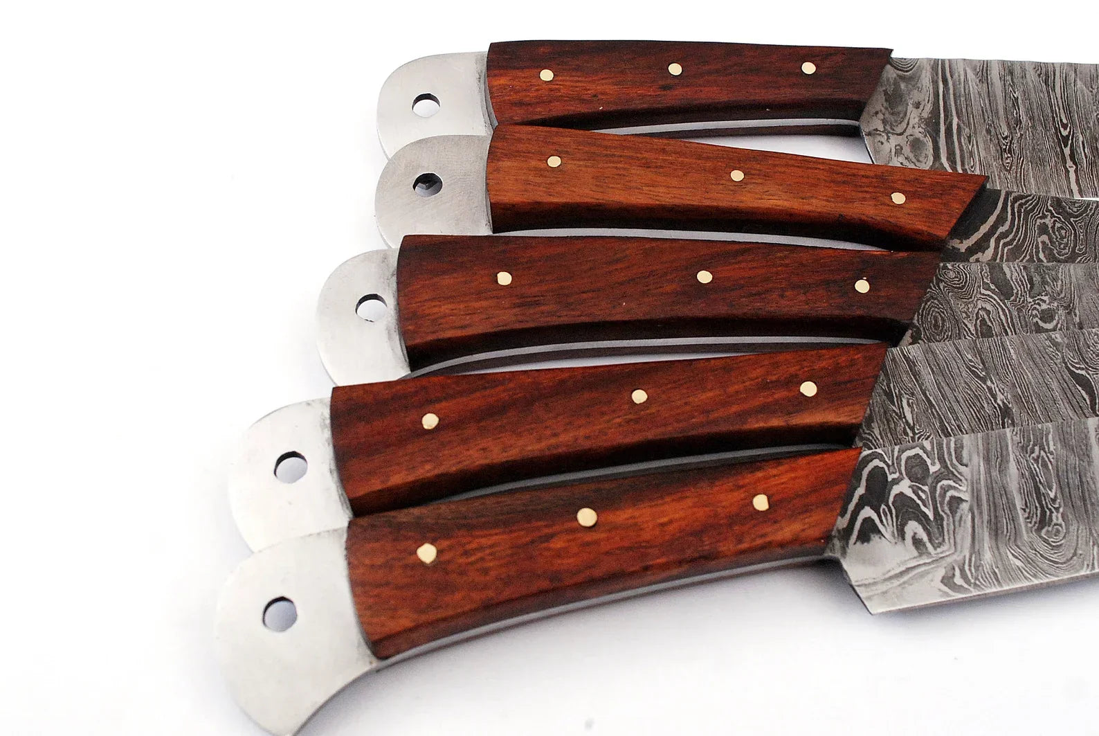 Damascus Chef Knife Set | 5-Piece | Twist Pattern | Rose Wood Handle