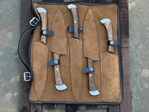 Damascus Chef Knife Set | 5-Piece | Twist Pattern | Rose Wood Handle