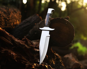 D2 Steel Bowie Knife | 15" | High Polish Blade | Camel Bone & Pakka Wood Handle | Leather Sheath