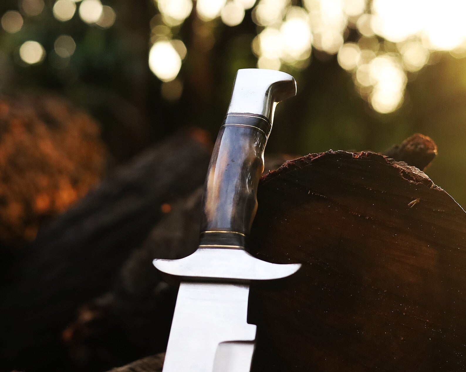 D2 Steel Bowie Knife | 15" | High Polish Blade | Camel Bone & Pakka Wood Handle | Leather Sheath
