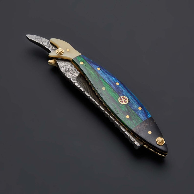 Handmade Damascus Steel Straight Folding Razor — Exotic Wood & Camel Bone Handle