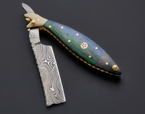 Handmade Damascus Steel Straight Folding Razor — Exotic Wood & Camel Bone Handle