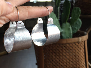Rustic Hammered Metal Hoop Earrings: Wide Scoop Design