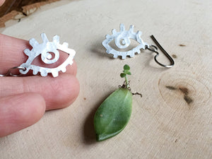 Handmade Aluminum Eye Dangle Earrings: Small Metal Ojo Jewelry