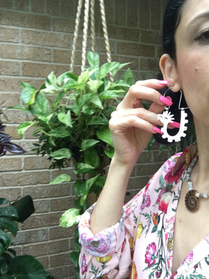 Handmade Mayan Glyph Hoop Earrings: Bird Design