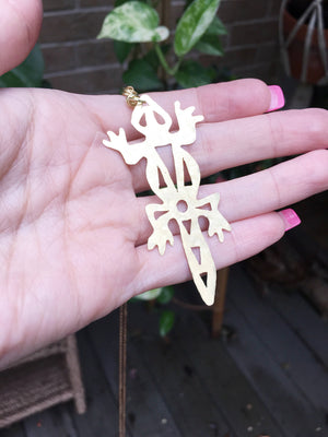 Handmade Brass Lizard Pendant Necklace: Tribal Long Length Jewelry