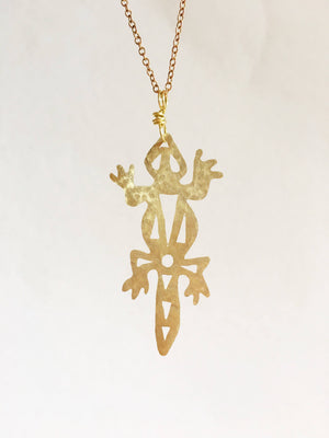 Handmade Brass Lizard Pendant Necklace: Tribal Long Length Jewelry
