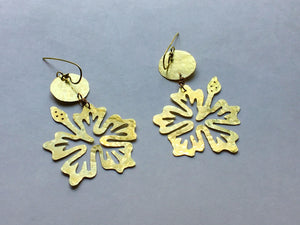 Handmade Hibiscus Flower Dangle Earrings: Aluminum & Copper