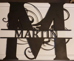 Custom Monogram Family Name Sign – Abstract Split Letter House Name Wall Art – Personalized Metal Plaque – 20" Plasma Cut Steel