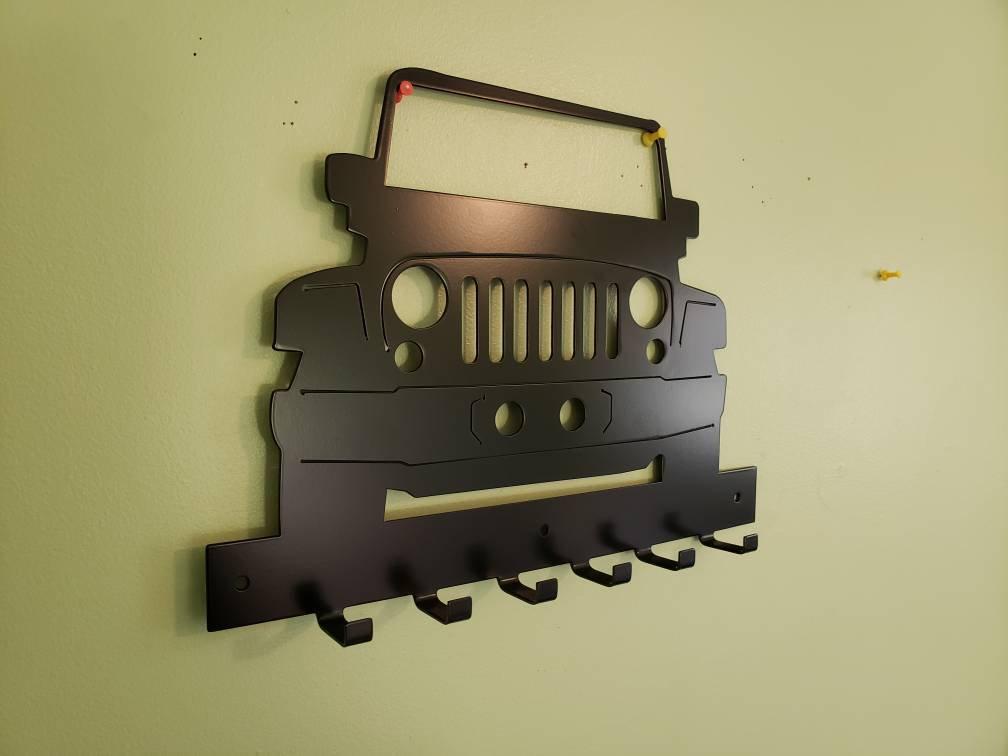 Jeep JK Key Hanger – Full Front End Steel Wall Mounted Key Rack – Wrangler JK Organizer 12"x10" Garage Entryway Man Cave Decor