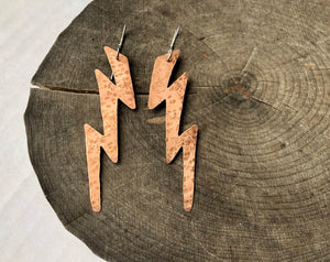 Handmade Hammered Metal Lightning Bolt Dangle Earrings