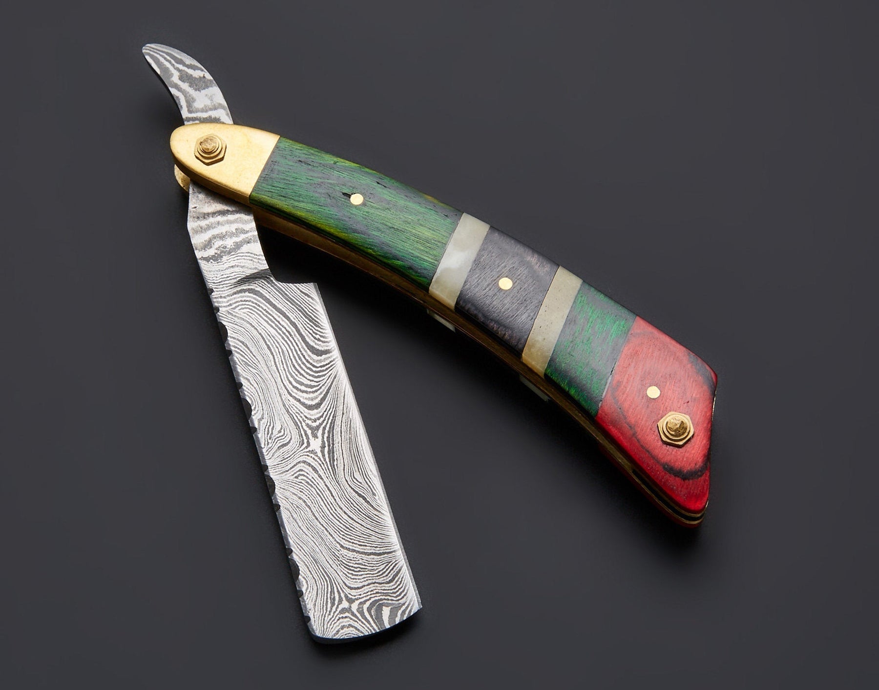 Handmade Damascus Steel Straight Folding Razor — Exotic Wood & Camel Bone Handle