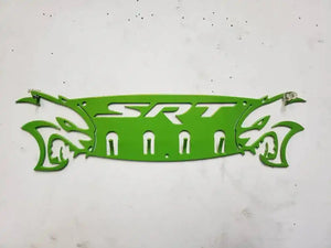 Dodge SRT Hellcat 4-Hook Steel Rack – Dual Hellcat Heads Wall Organizer 12"x4" SRT Text detail view by Martin Metalwork LLC