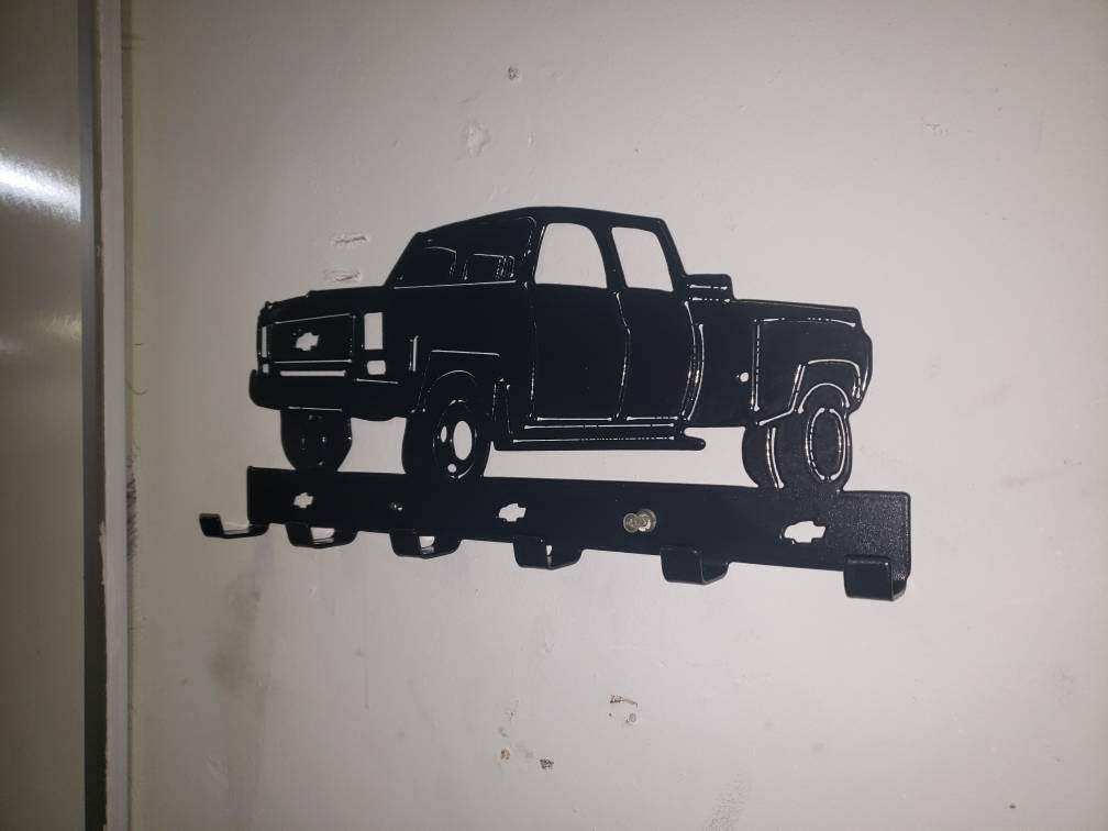 1974 Chevy C30 Dually Truck Keychain Rack – Steel Wall Mounted Classic Pickup Organizer detail view by Martin Metalwork LLC