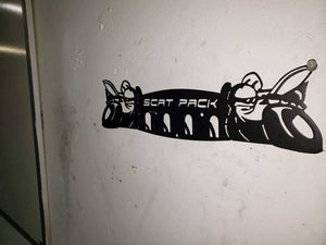 Dodge 30" SRT Scat Pack Towel, Coat, and Hat Rack – Steel Wall Organizer detail view by Martin Metalwork LLC
