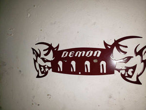 Dodge Demon Muscle Car Key Hanger – Steel Wall Mounted 4-Hook Key Rack – Garage Organizer 12"x4" detail view by Martin