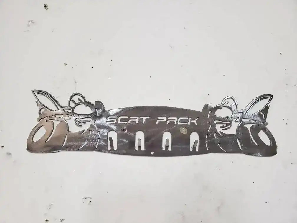 Dodge 30" SRT Scat Pack Towel, Coat, and Hat Rack – Steel Wall Organizer detail view by Martin Metalwork LLC