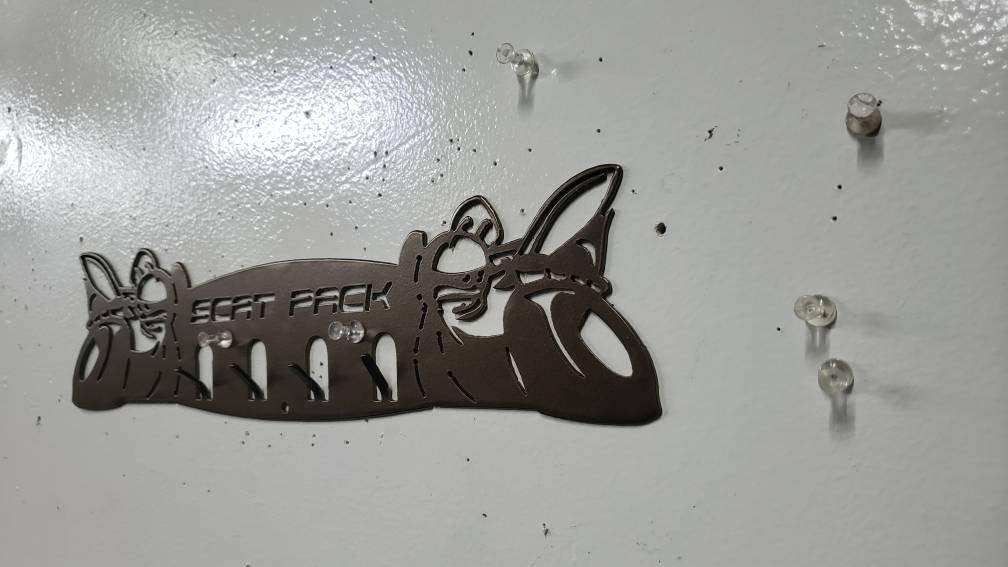 Dodge SRT Scat Pack Keychain Rack – Steel Wall Mounted Muscle Car Organizer detail view by Martin Metalwork LLC
