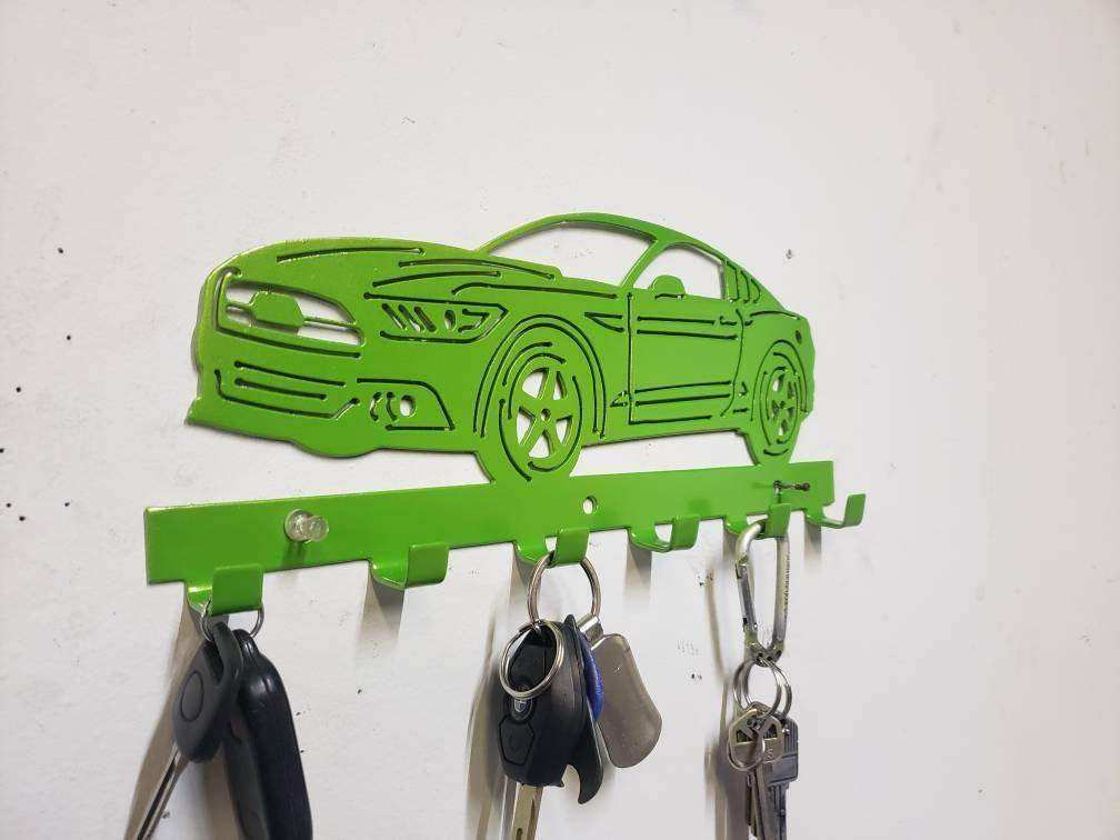 Ford S-550 Mustang GT Keychain Rack – Steel Wall Mounted Modern Muscle Organizer detail view by Martin Metalwork LLC