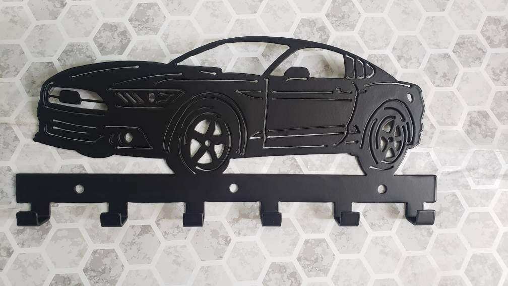 Ford S-550 Mustang GT Keychain Rack – Steel Wall Mounted Modern Muscle Organizer detail view by Martin Metalwork LLC