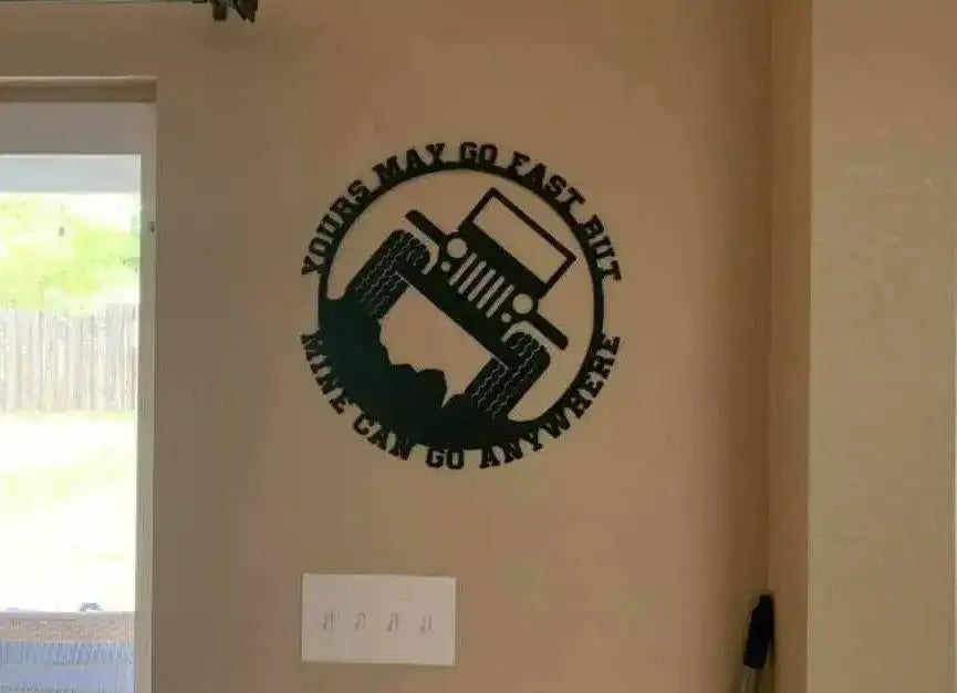 Powder-coated Jeep garage wall decor