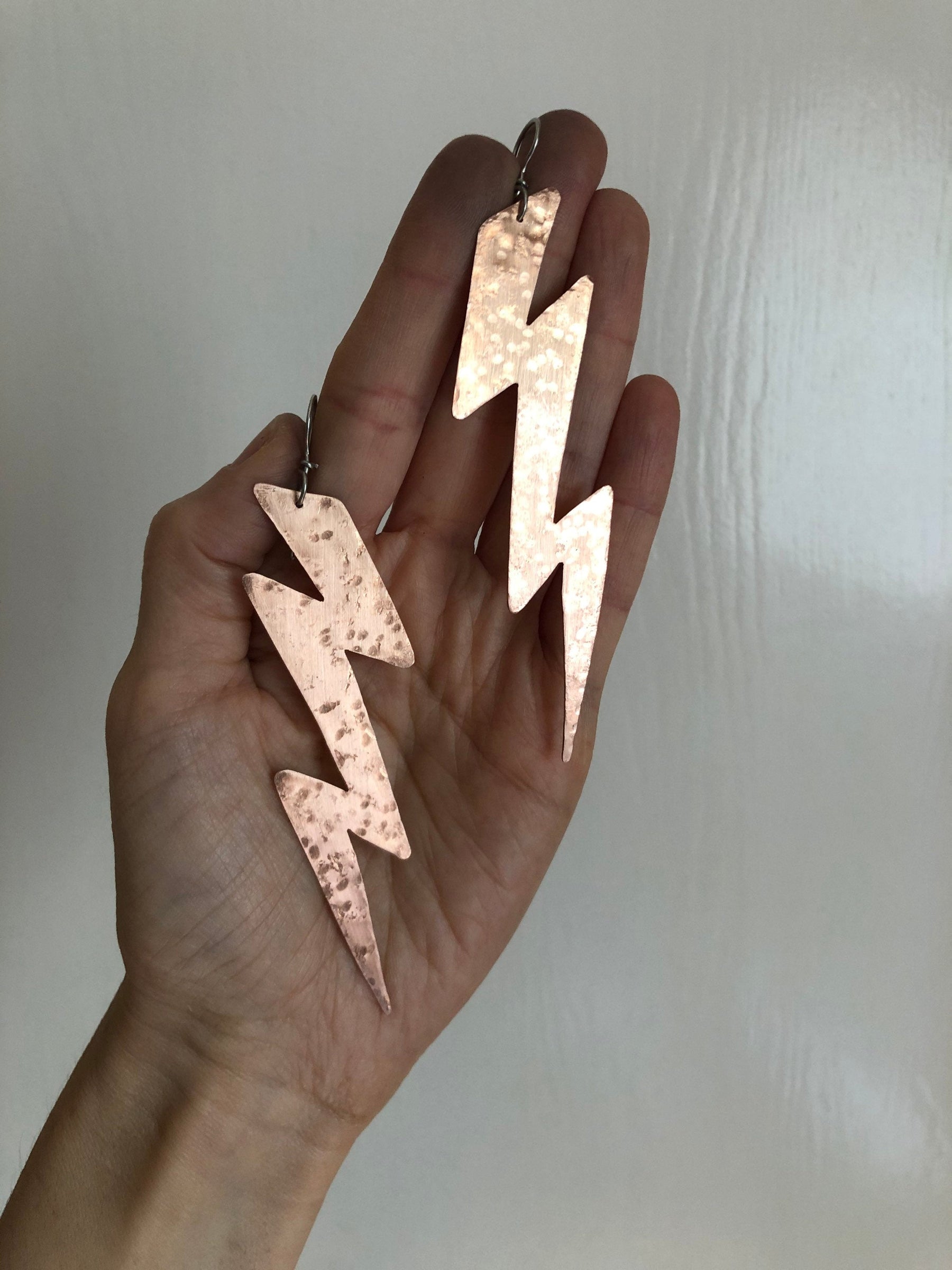 Handmade Hammered Metal Lightning Bolt Dangle Earrings