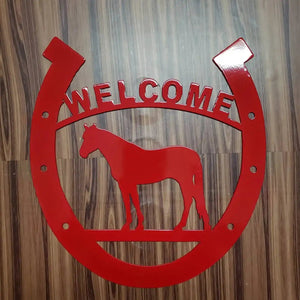 Horse Welcome Sign for Home, Horseshoe Wall Plaque, Country House or Stable Farmhouse Decor, Equestrian Gift, Metal Art