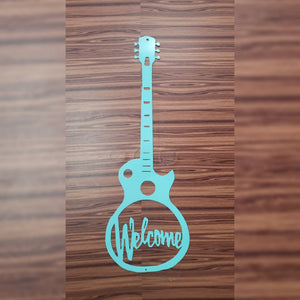 Guitar Welcome Sign – Metal Music Room Decor, Gift for Guitarist or Music Lover