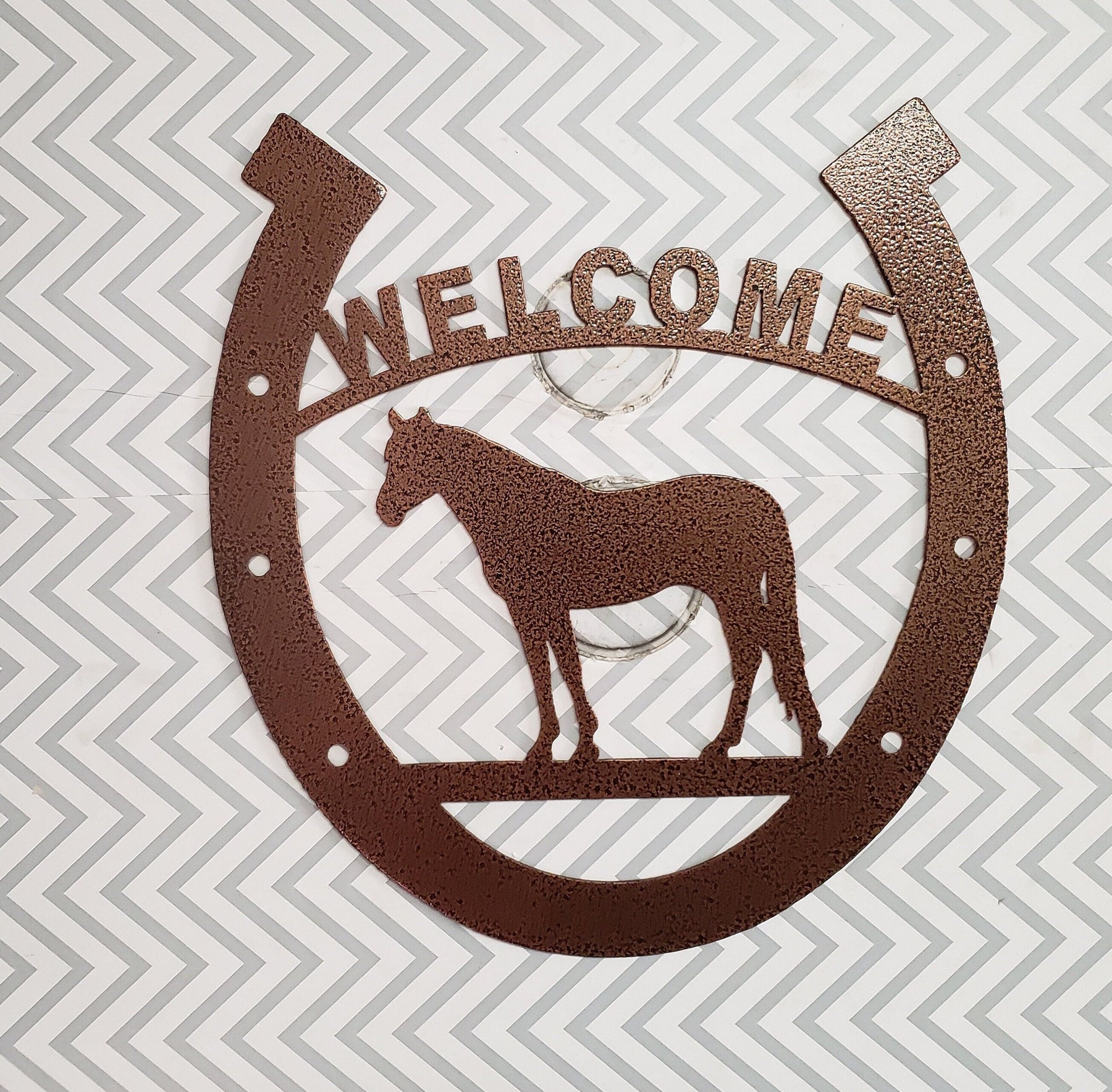 Horse Welcome Sign for Home, Horseshoe Wall Plaque, Country House or Stable Farmhouse Decor, Equestrian Gift, Metal Art