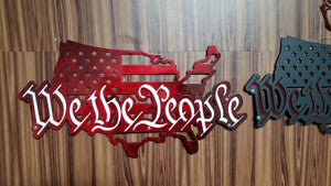 We The People American Flag Metal Wall Art, 2 Layered Cut Steel Wall Decor, Patriotic USA Home or Office Decoration detail