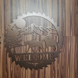 Sawblade Cowboy Horse Welcome Sign, Rustic Metal Farmhouse Home Decor, Outdoor Western Porch or Garden Plaque detail view by