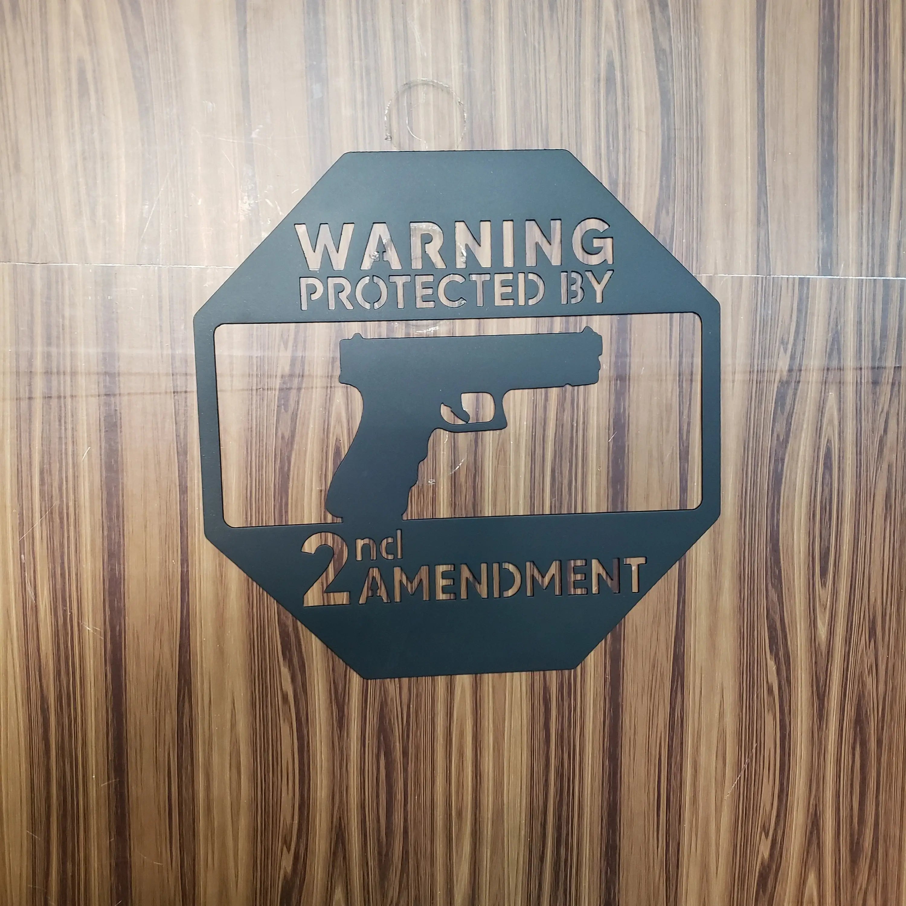 Second Amendment Warning Sign – No Trespassing Metal Gun Art for Yard, Gate, or Fence