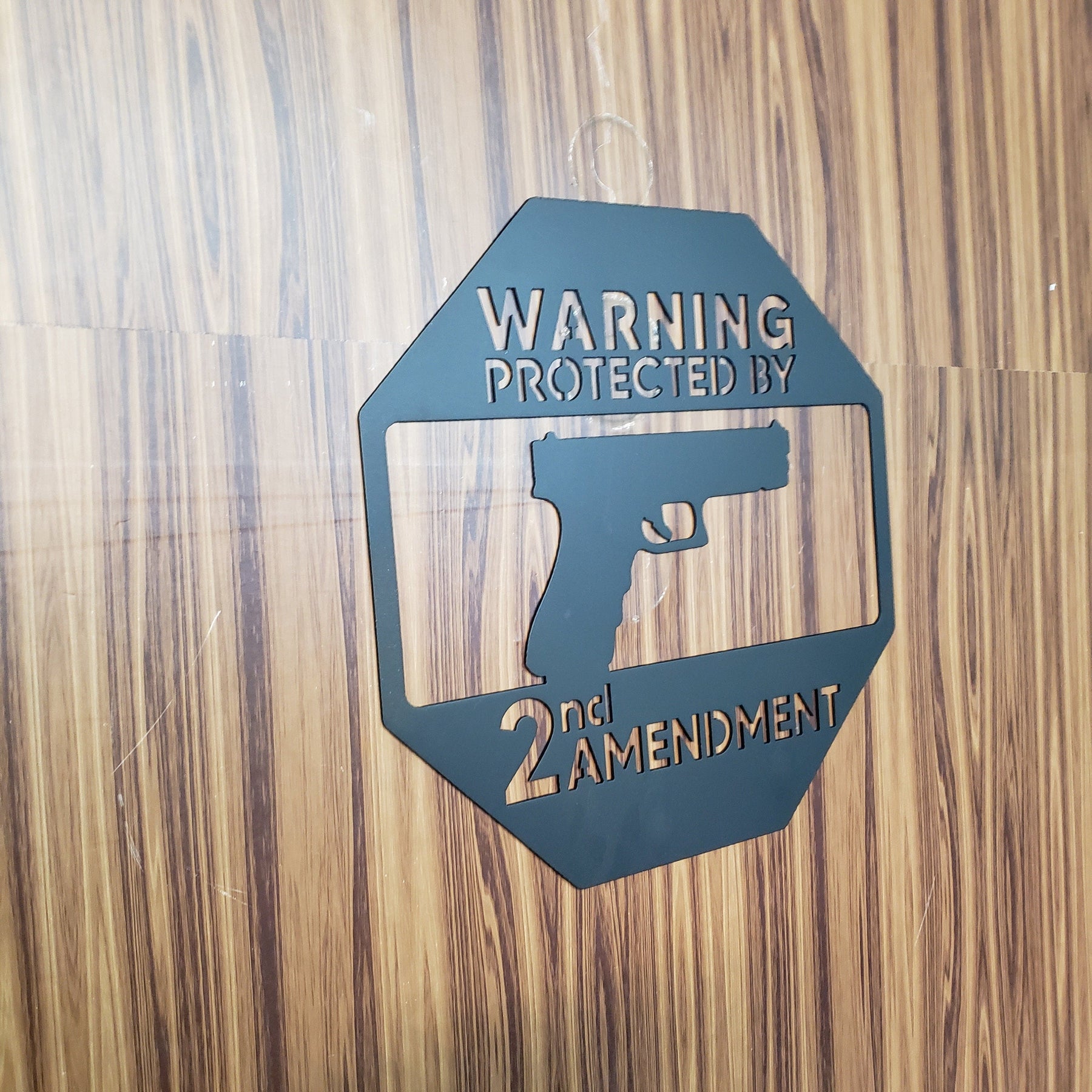 Second Amendment Warning Sign – No Trespassing Metal Gun Art for Yard, Gate, or Fence
