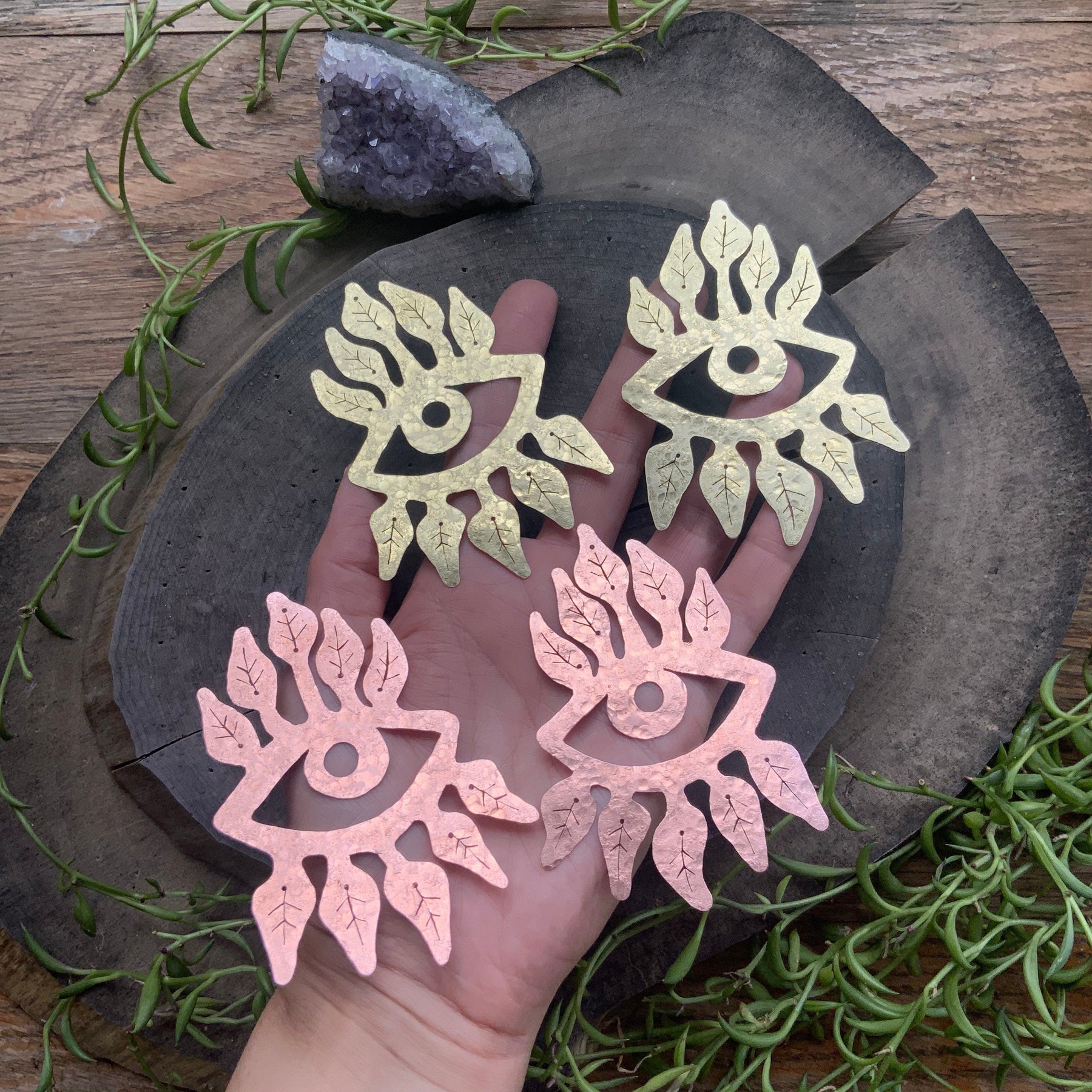 Handmade Surreal Eye Earrings: Plant Eyelash Design