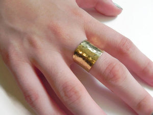 Adjustable Hammered Brass cuff Ring: Handmade Wide Band